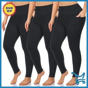 Plus Size Leggings 3 Pack with Pockets High Waisted Yoga Workout Pants